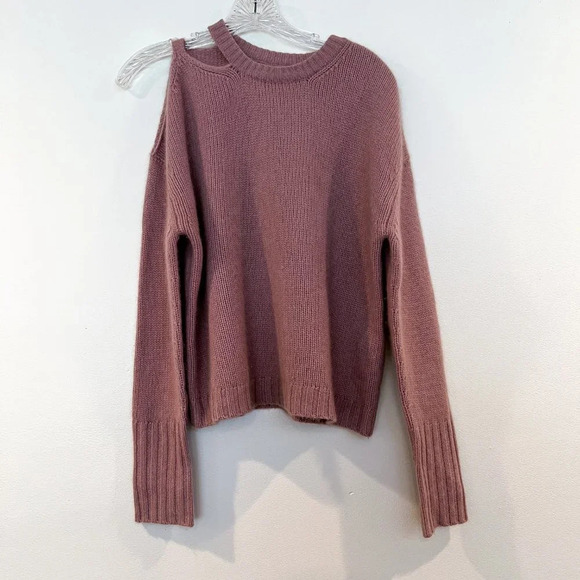 NAADAM 100% Cashmere Pink Cutout Shoulder Designer Knit Pullover Sweater S - Picture 4 of 9